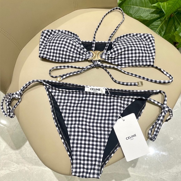 Celine Monochrome Gingham Bikini with Gold Detail - Picture 1 of 3